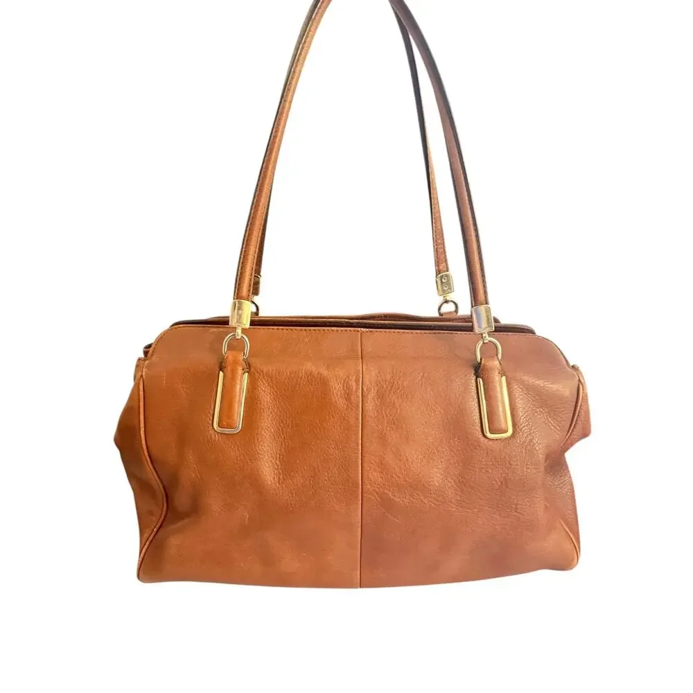 Coach 25161 Brown Pebbled Leather Shoulder Madison Kimberly Satchel Red Lining